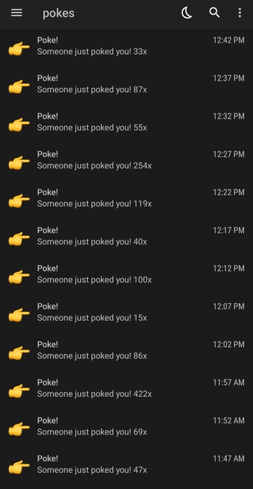 Screenshot of a poke notification